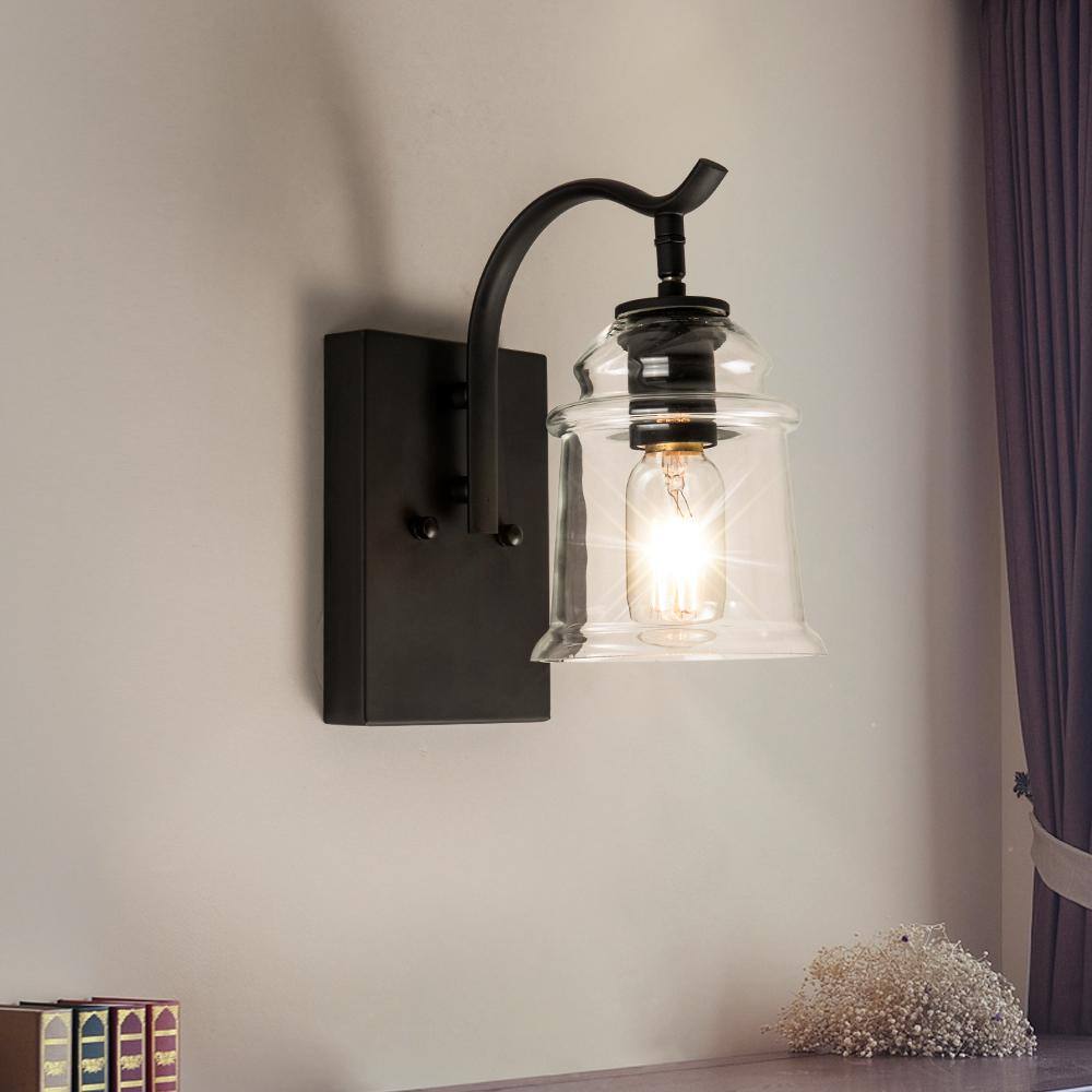 Maxax Houston 1-Light Black Dimmable Antique Armed Sconce With Glass Shade (Set of 2)