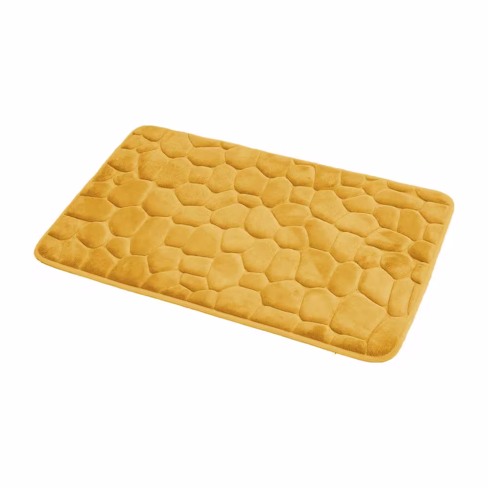 None 3D Cobble Yellow Mustard 20 in. x 32 in. Stone Shaped Memory Foam Microfiber Bath Mat