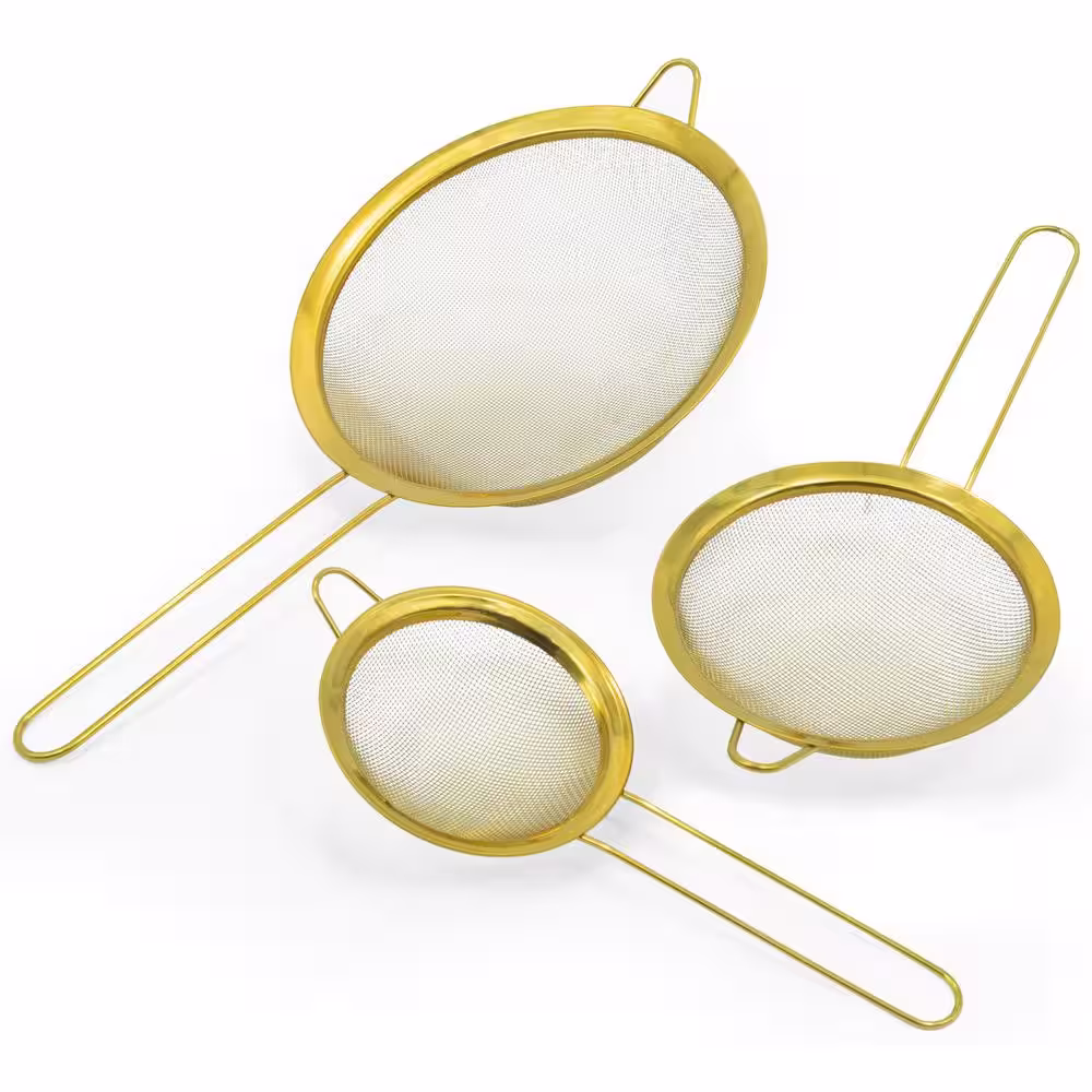 ExcelSteel 3-Pc 4 in. plus 5.5 in. plus 8 in. Stainless Steel Gold Mesh Strainer Set