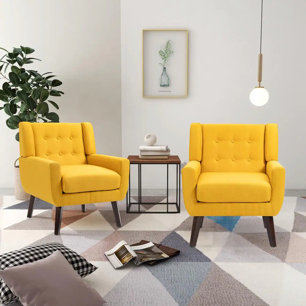 Uixe Mid-Century Modern Button Yellow Accent Arm Chair (set of 2)