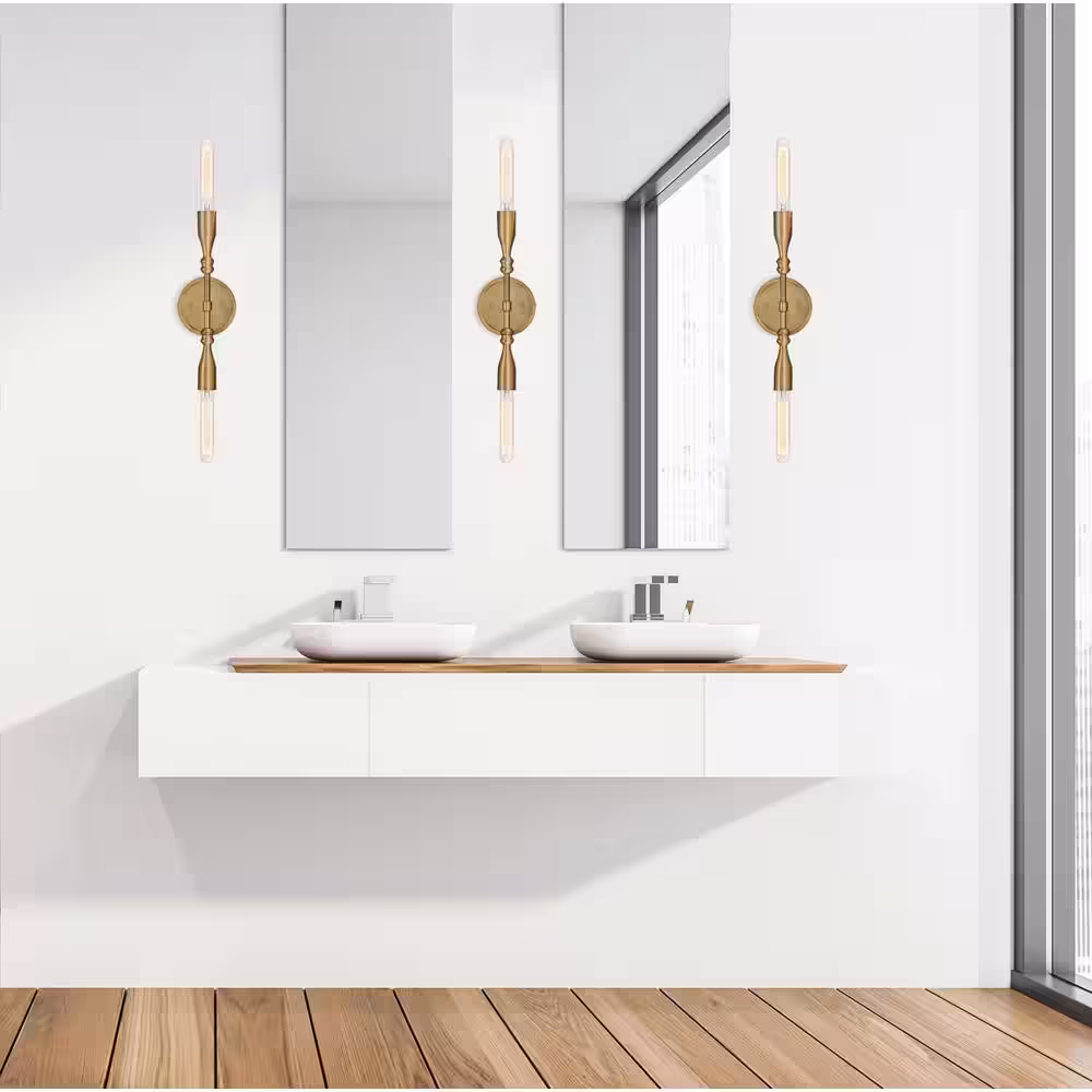 Designers Fountain Louise 5 in. 2-Light Contemporary Old Satin Bronze Wall Sconce with Turned Spindles