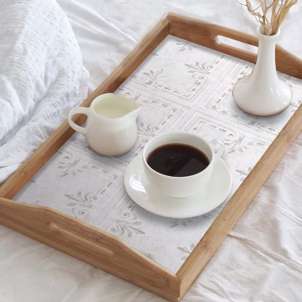 RoomMates White Tin Tile Backsplash Peel and Stick Giant Wall Decals