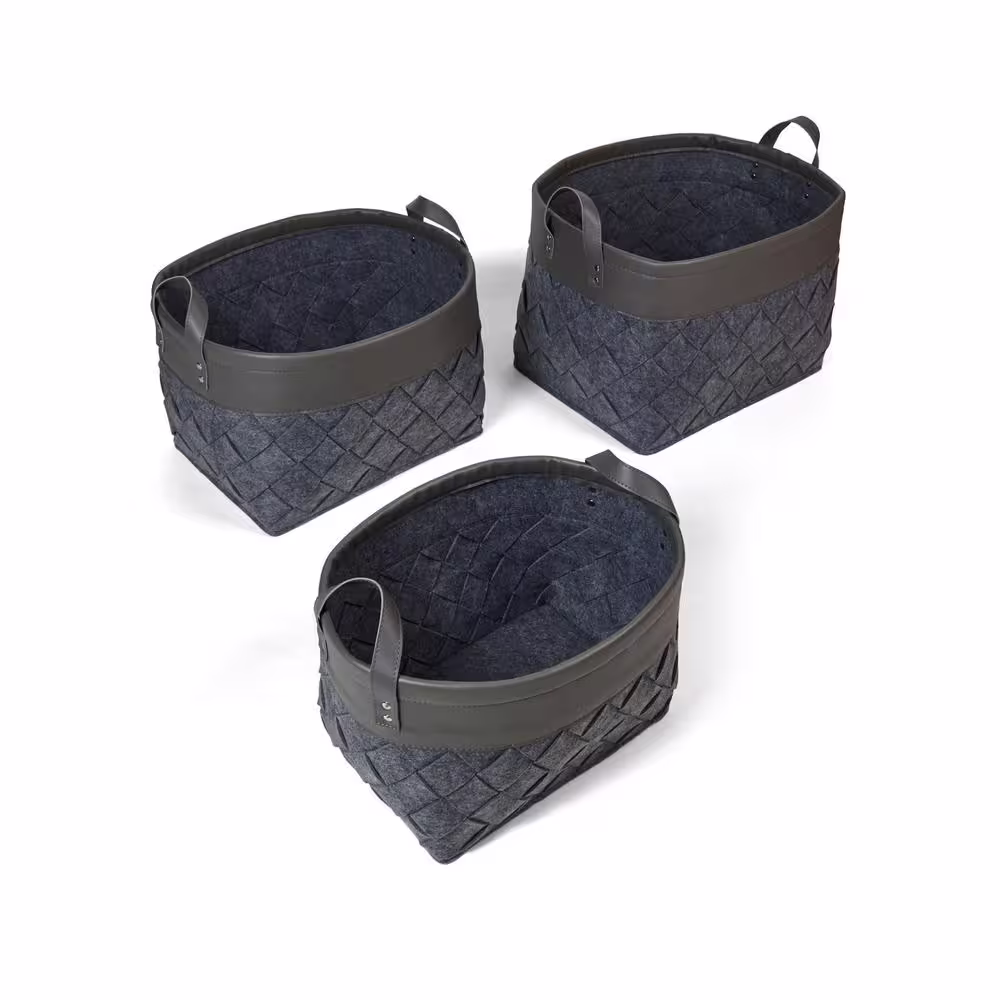 Elements Charcoal Decorative Nested Felt Baskets (Set of 3)
