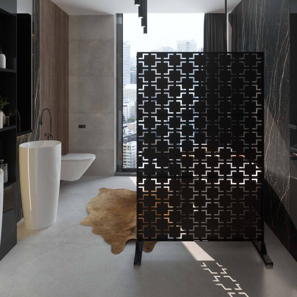 Seafuloy 76''H x 47.2''W Garden Fence Outdoor Privacy Screen Metal Material Patio Privacy Panels Black