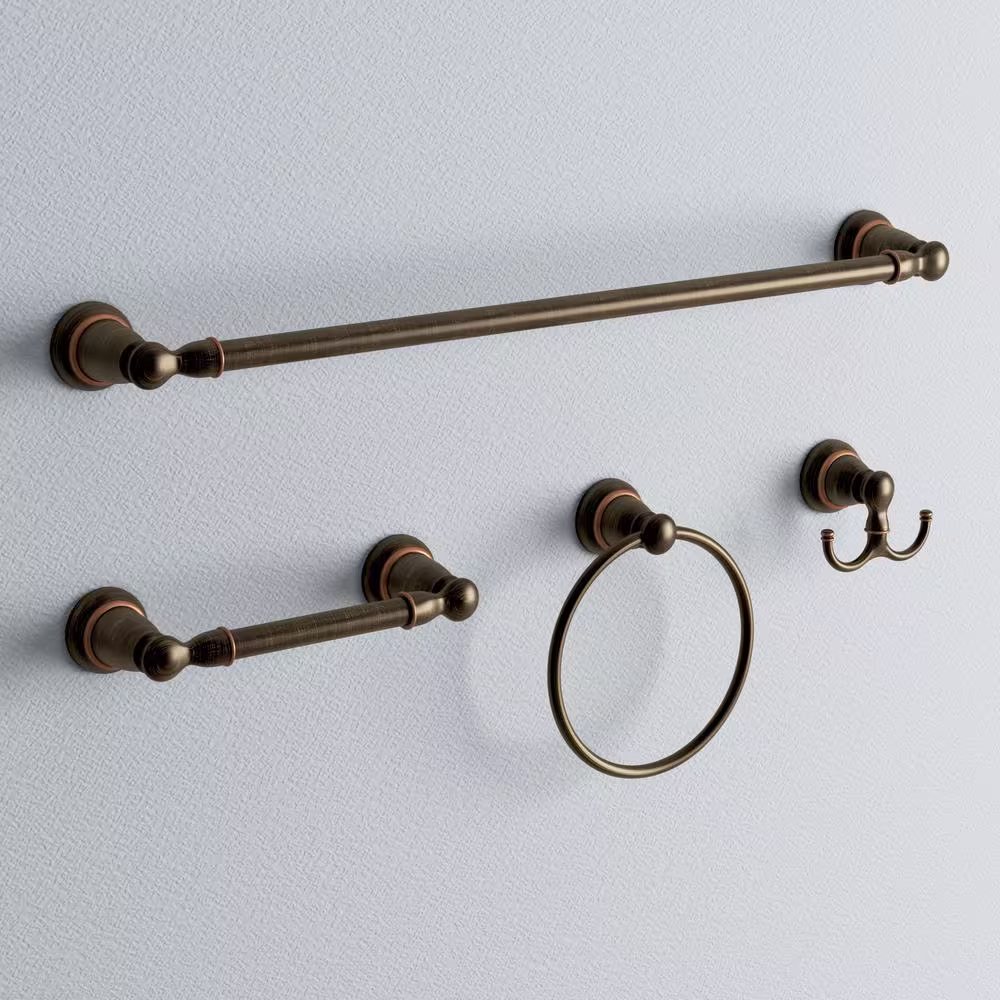 MOEN Banbury 4-Piece Bath Hardware Set with 24 in. Towel Bar, Paper Holder, Towel Ring, and Robe Hook in Mediterranean Bronze