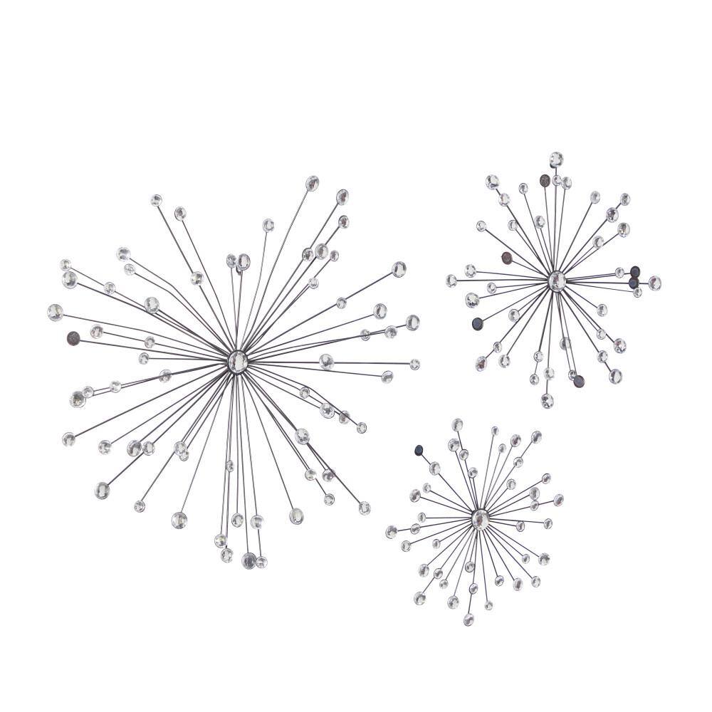 Litton Lane Metal Black Sunburst Wall Decor with Crystal Embellishment (Set of 3)