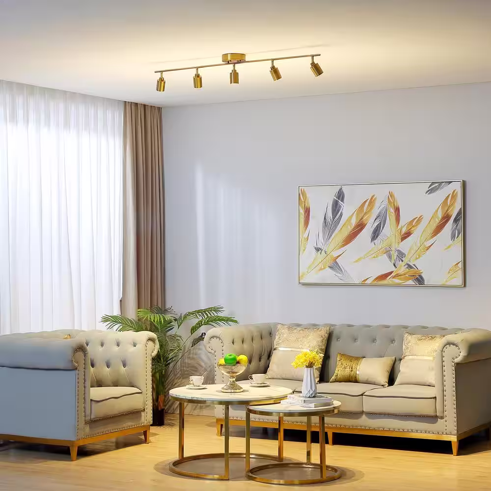 Vidalite Shura - 4 ft. 5-Light Brushed Brass Integrated LED Fixed Track Lighting Kit 3000k, Gimbal Head, Dimmable, Rotatable