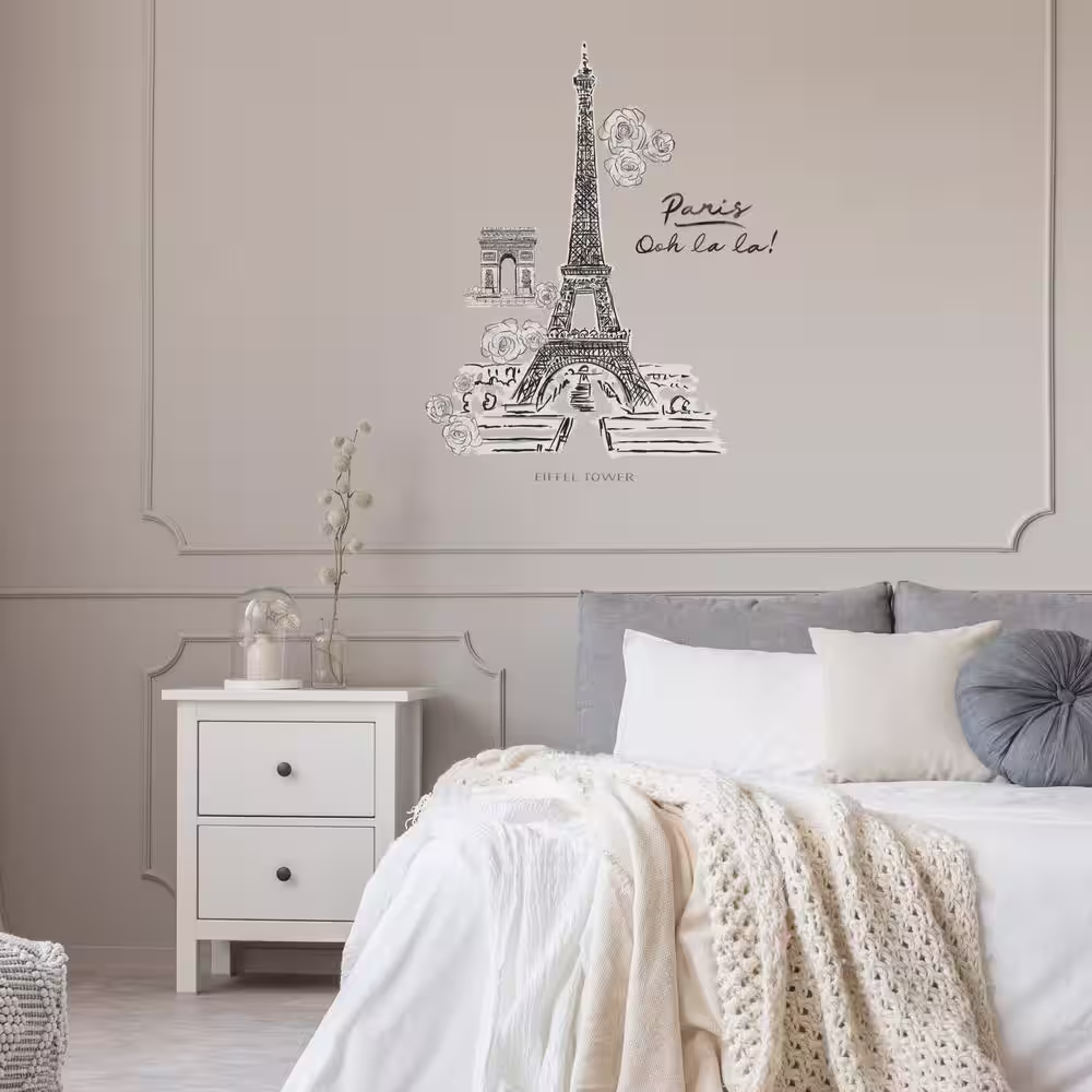 RoomMates Black and White and Teal Eiffel Tower Sketch Giant Wall Decals