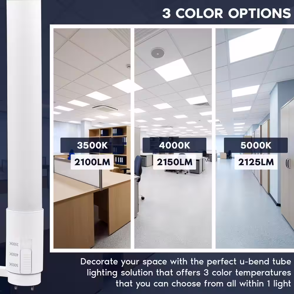 LUXRITE U Bend LED Tube Light T8 T12 17.5W 3 Color Selectable 2100 Lumens Direct or Ballast Bypass UL Listed G13 Base 2-Pack