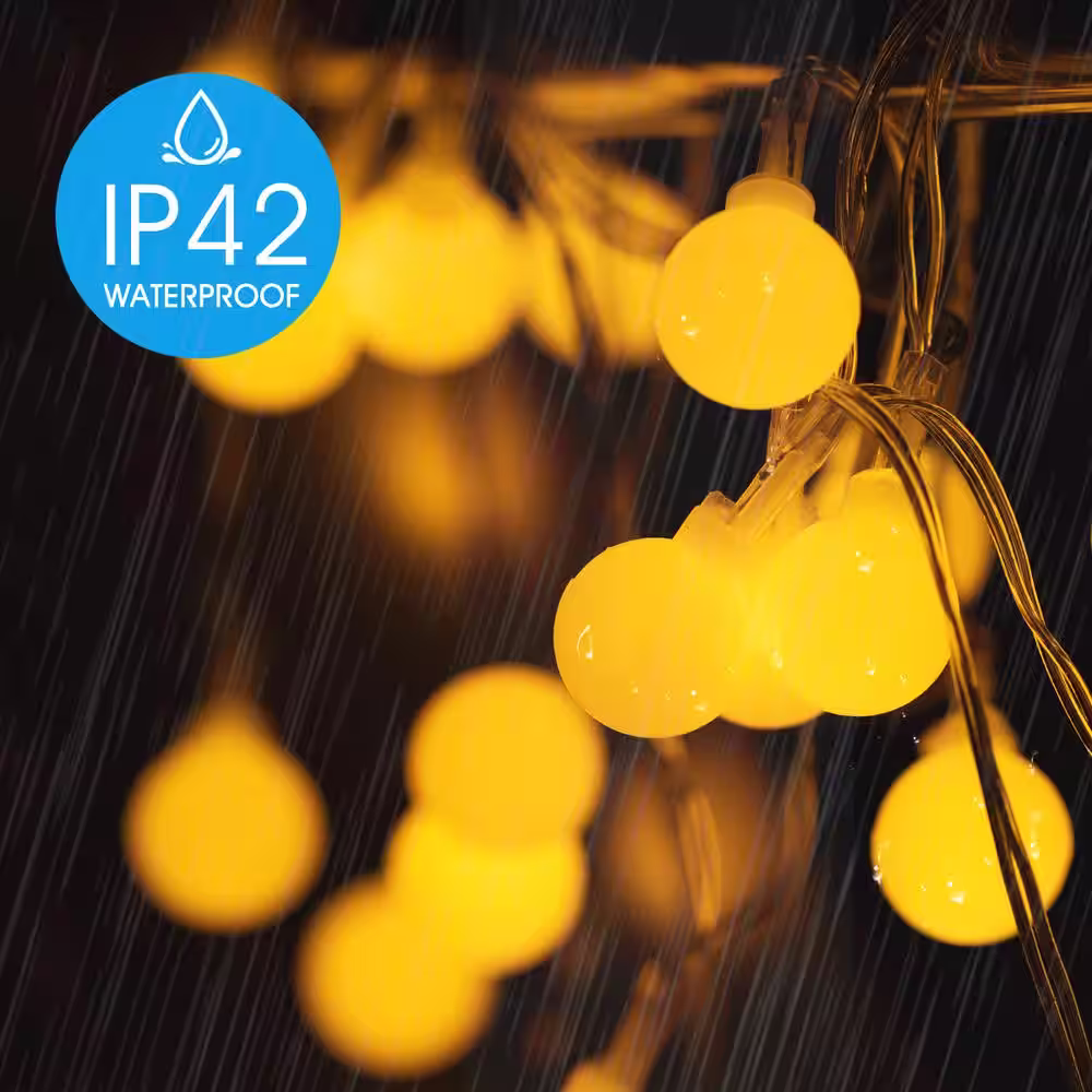 YANSUN 40-Light 16.4 ft. Outdoor Battery Powered Globe Integrated LED Decorative Fairy String Light in Warm White