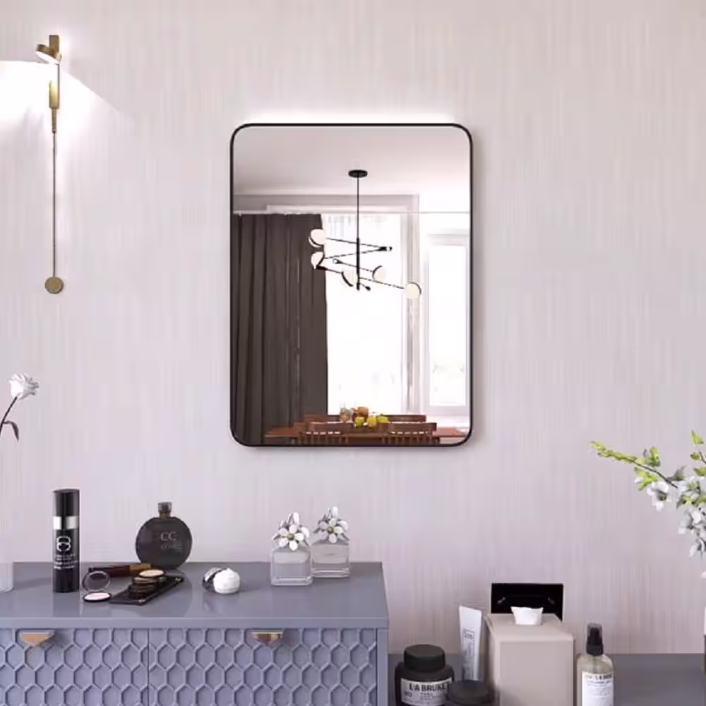 None 24 in. W x 32 in. H Rectangular Aluminum Black Framed Deco Mirror