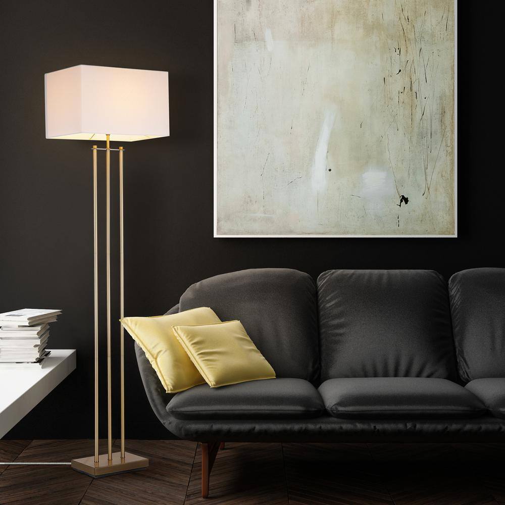 Novogratz x Globe Electric Soho 62 in. Matte Brass Floor Lamp with White Linen Shade