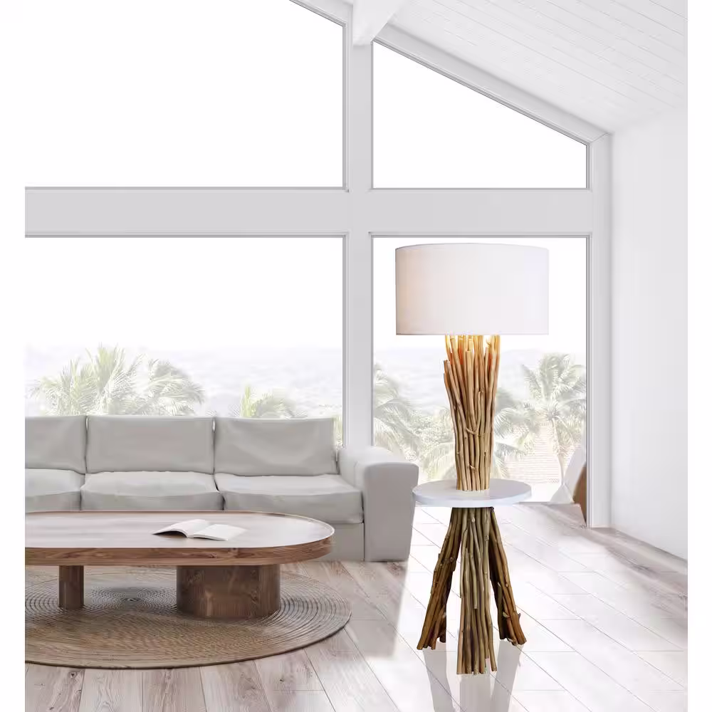 ARTIVA Woodland 60 in. Natural Wood Table Floor Lamp, Handcrafted In Thailand