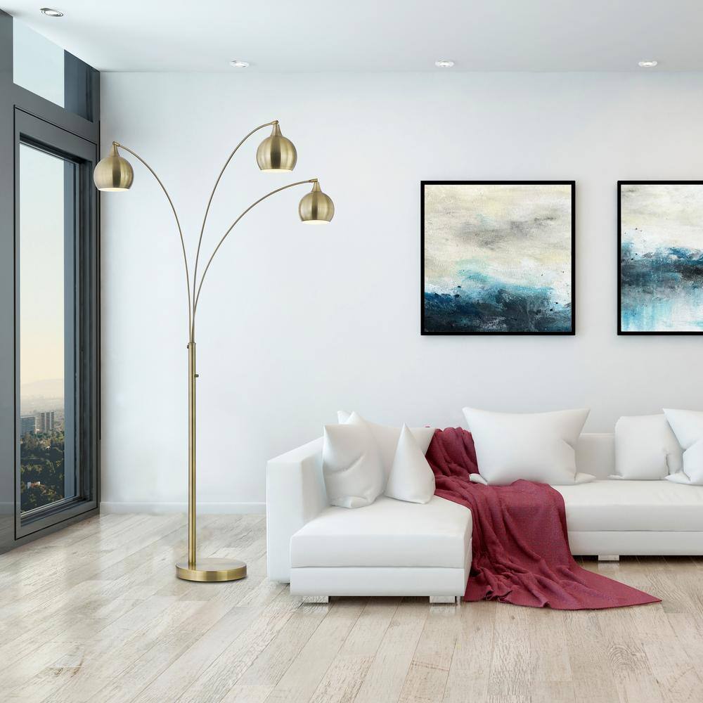 None Amore 84 in. 3-Arched LED Floor Lamp with Dimmer, Antique Satin Brass