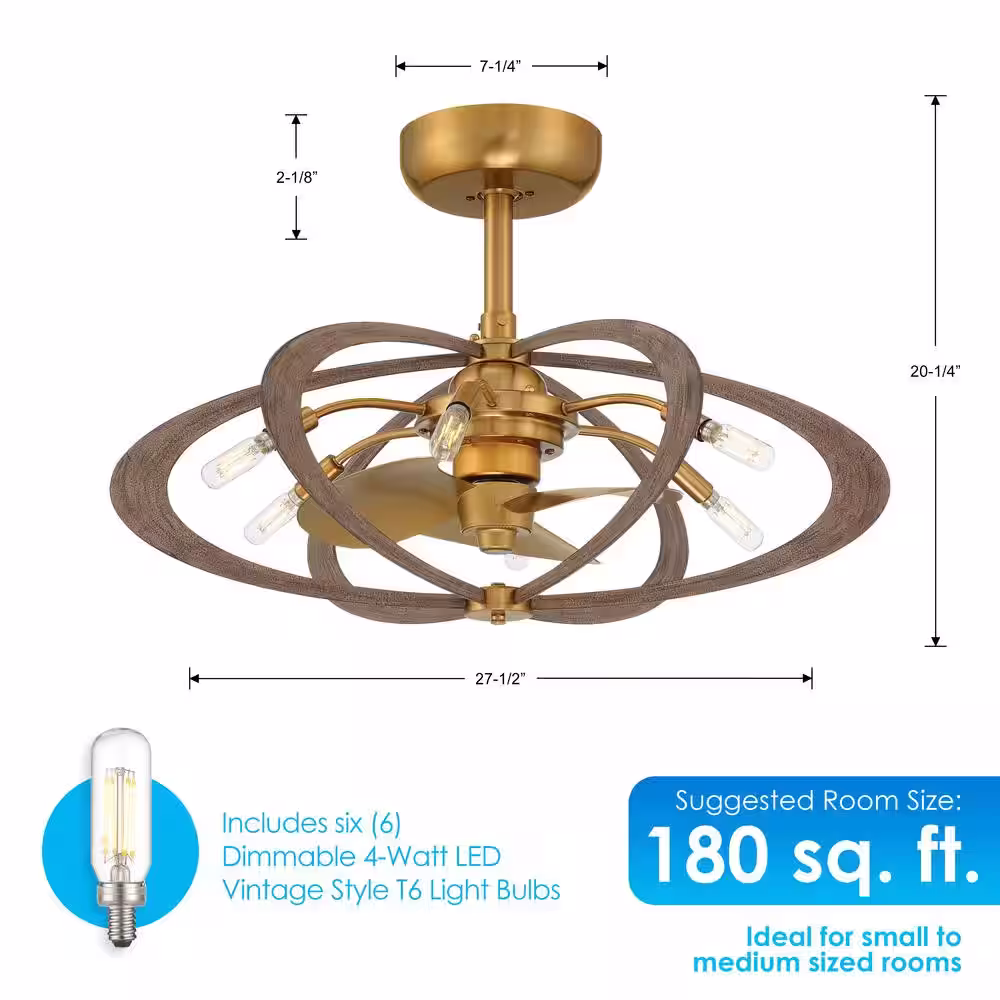 ARRANMORE LIGHTINGÂ &Â FANS Tamilyn 27.5 in. LED Indoor/Outdoor Aged Brass Ceiling Fan with Dimmable Lights and Remote Control