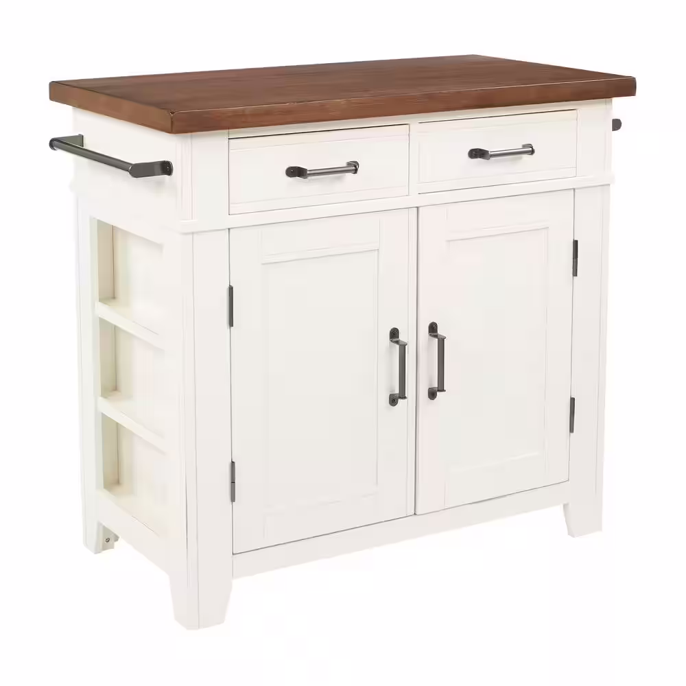 OSP Home Furnishings Urban Farmhouse Kitchen Island White Base with Vintage Oak Top