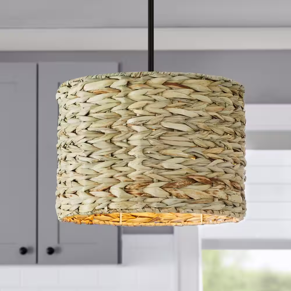 None 2-1/4 in. Large Seagrass Drum Pendant Light Shade