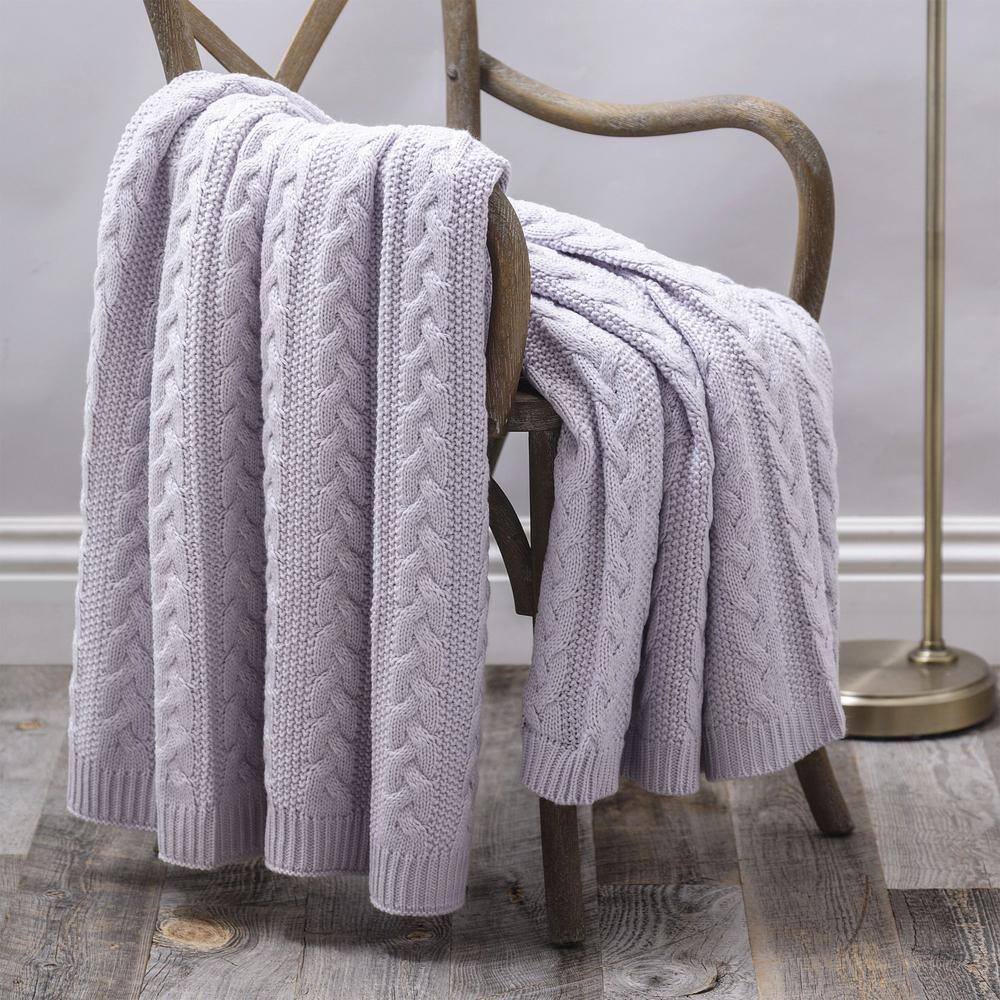 Allied Home Lavender 100% Acrylic Aromatherapy Cable Knit 50 in. x 60 in. Throw Blanket