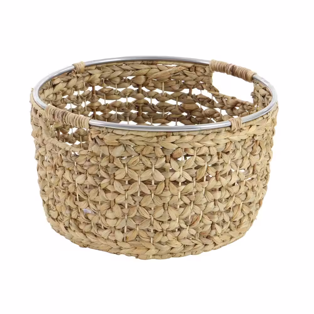 Litton Lane Seagrass Handmade Storage Basket with Metal Handles (Set of 3)