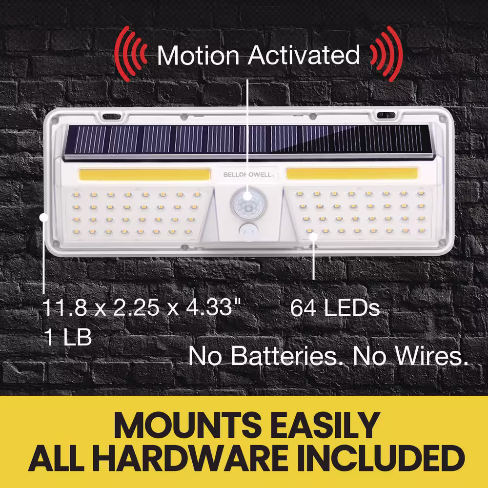 Bell + Howell 1-Watt Equivalent 1000 Lumens 64 Integrated LED Bright White Motion Sensor 2 Modes XL Solar Bionic Light Wall Pack Light