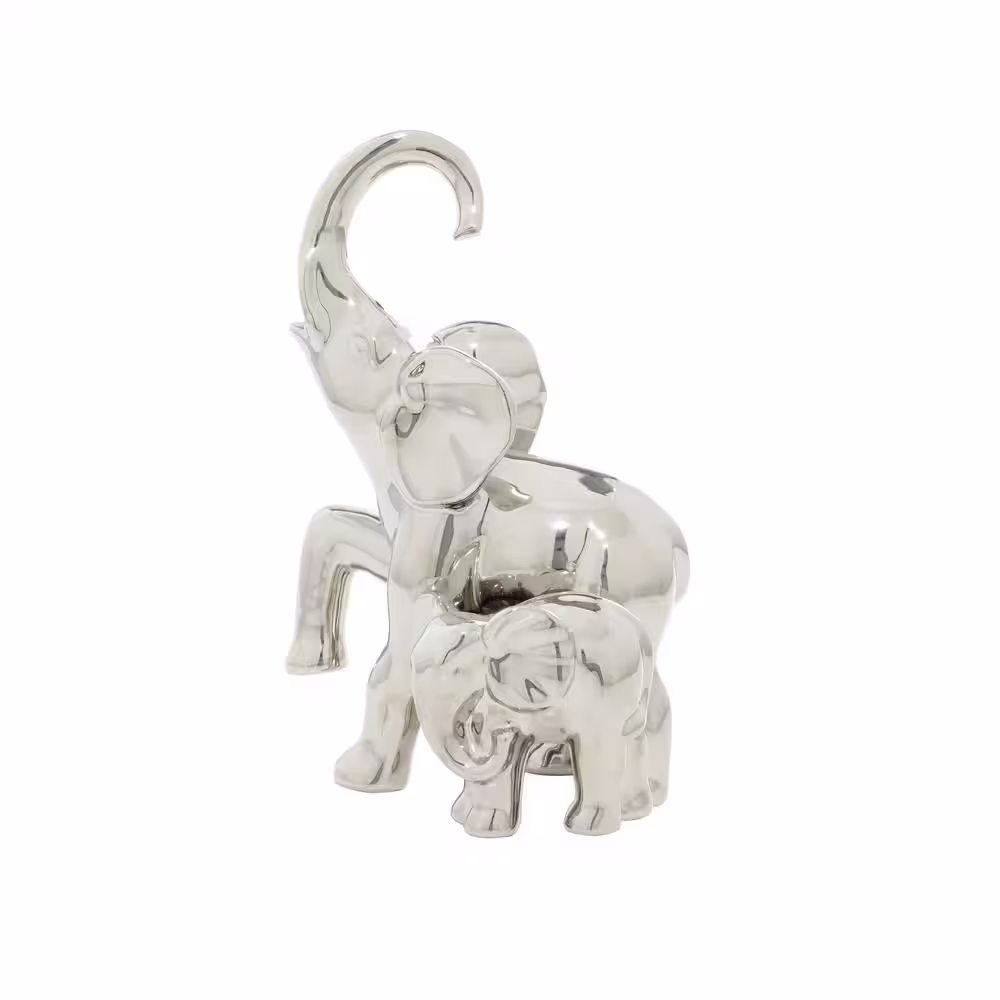 Litton Lane Silver Ceramic Elephant Sculpture