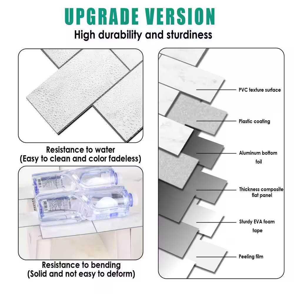 Yipscazo 12 in. x 12 in. PVC Marble White Peel and Stick Backsplash Subway Tiles for Kitchen (10-Sheets/10 sq. ft.)