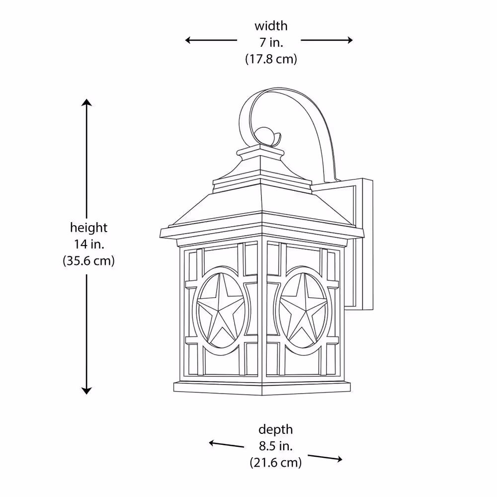 Laredo Texas Star 1-Light Large Black Outdoor Wall Light Fixture with Seeded Glass
