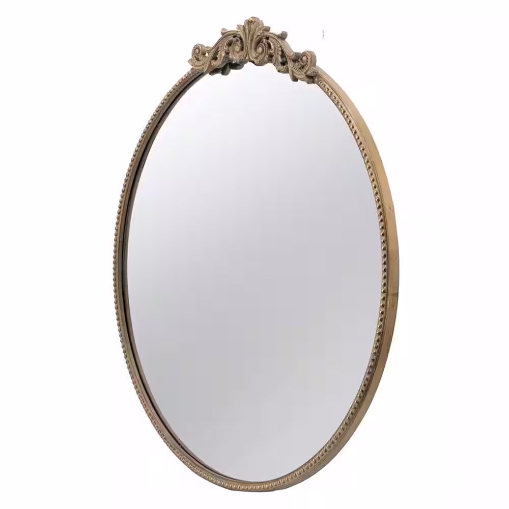None 32 in. H x 30 in. W Round Iron Gold Mirror