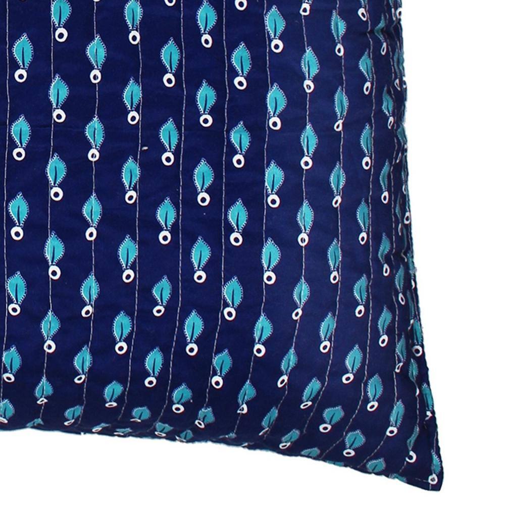 None NaNette Navy, Blue Leaf Pattern Quilted Cotton Euro Sham (Set of 2)