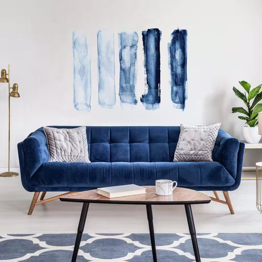 RoomMates Blue Watercolor Brush Strokes Peel and Stick Giant Wall Decals