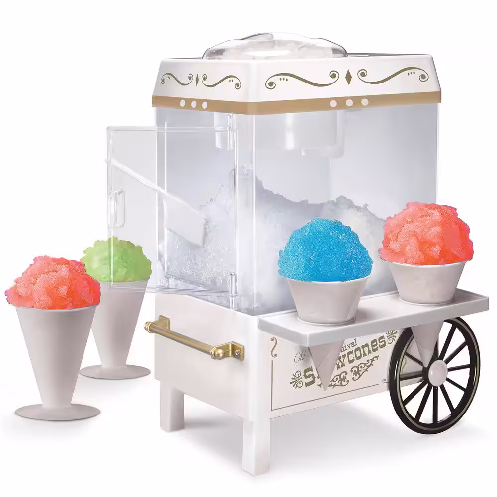 Nostalgia 160 oz. White Snow Cone Machine with 2 Cones and Ice Scoop