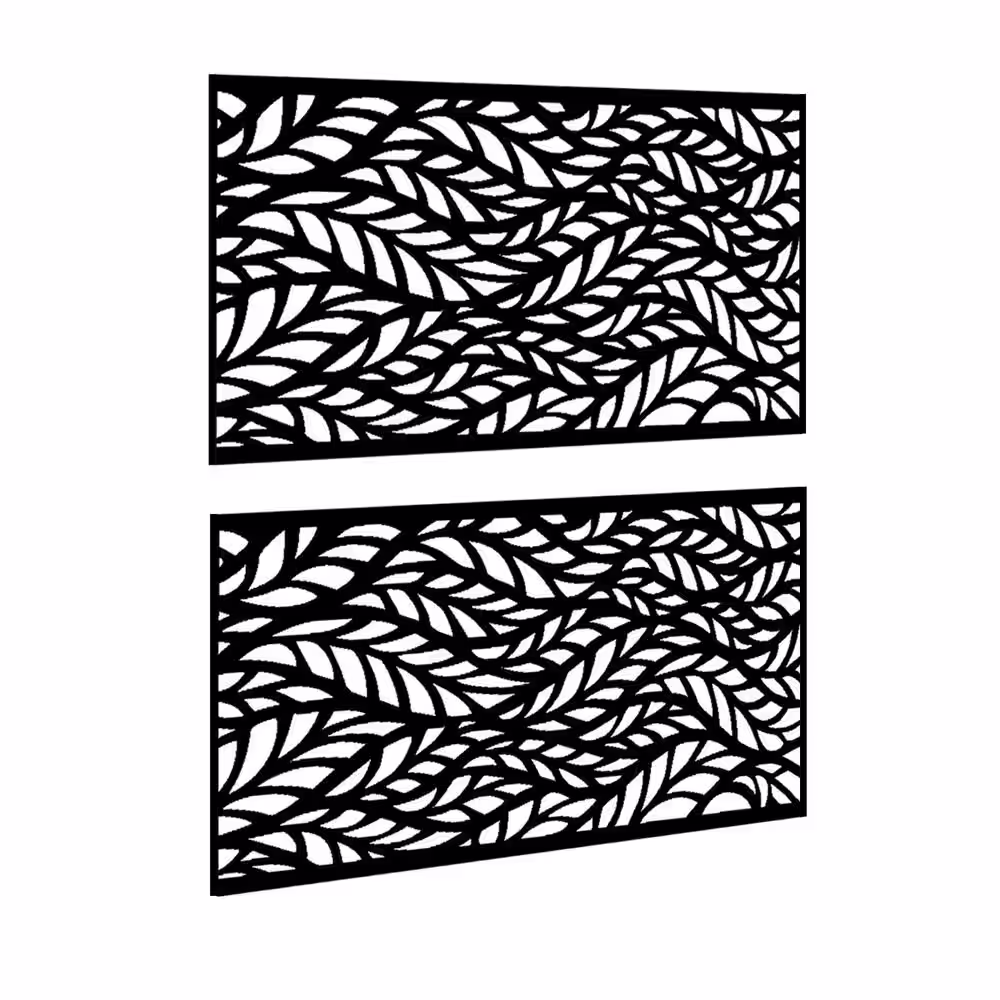 None Laser Cut 76 in. x 47.2 in. Black Metal Outdoor Privacy Screen Flowleaf Pattern (3-Pieces in 1 Set)