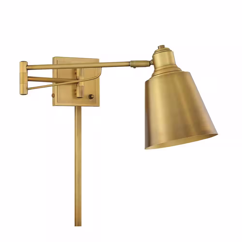 Savoy House Meridian 6.5 in. W x 8.75 in. H 1-Light Natural Brass Adjustable Wall Sconce with Vintage Metal Shade