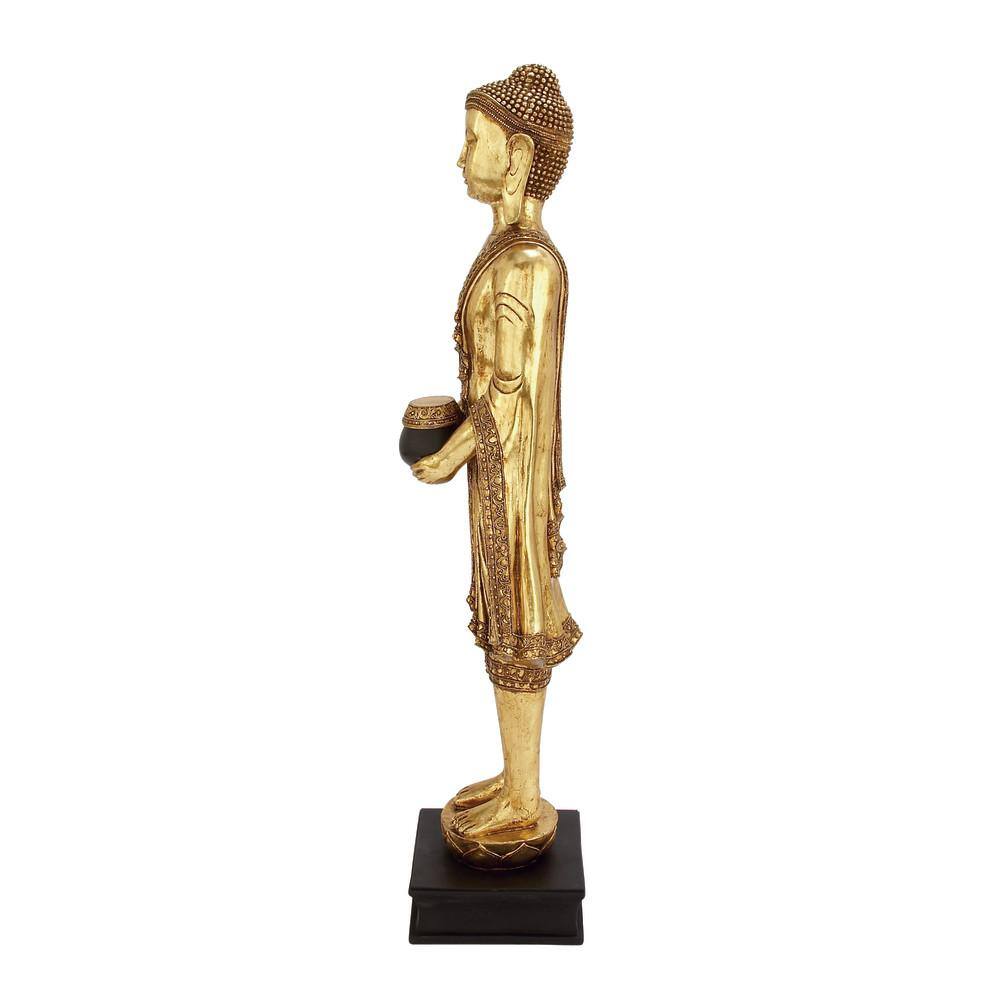 Litton Lane Gold Resin Meditating Buddha Sculpture with Engraved Carvings and Relief Detailing