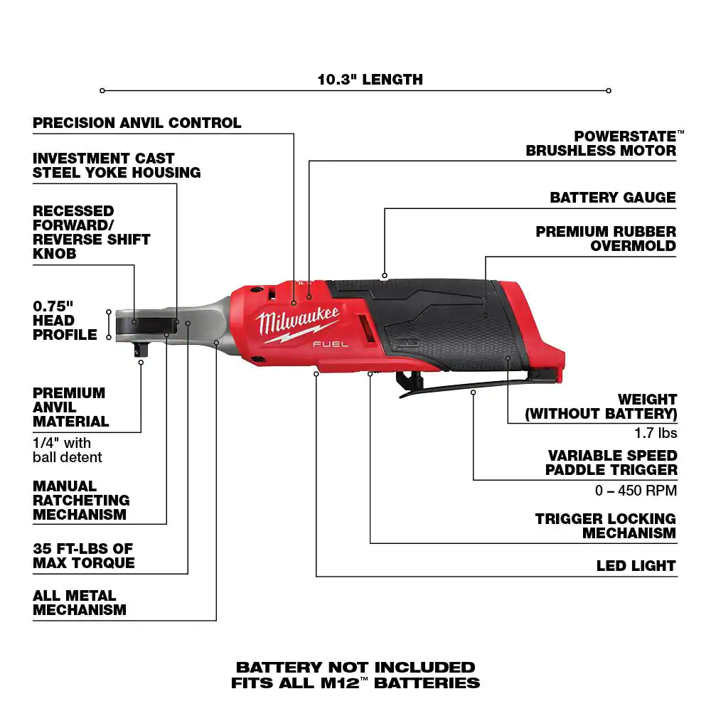 Milwaukee M12 FUEL 12V Lithium-Ion Brushless Cordless High Speed 1/4 in. Ratchet (Tool-Only)