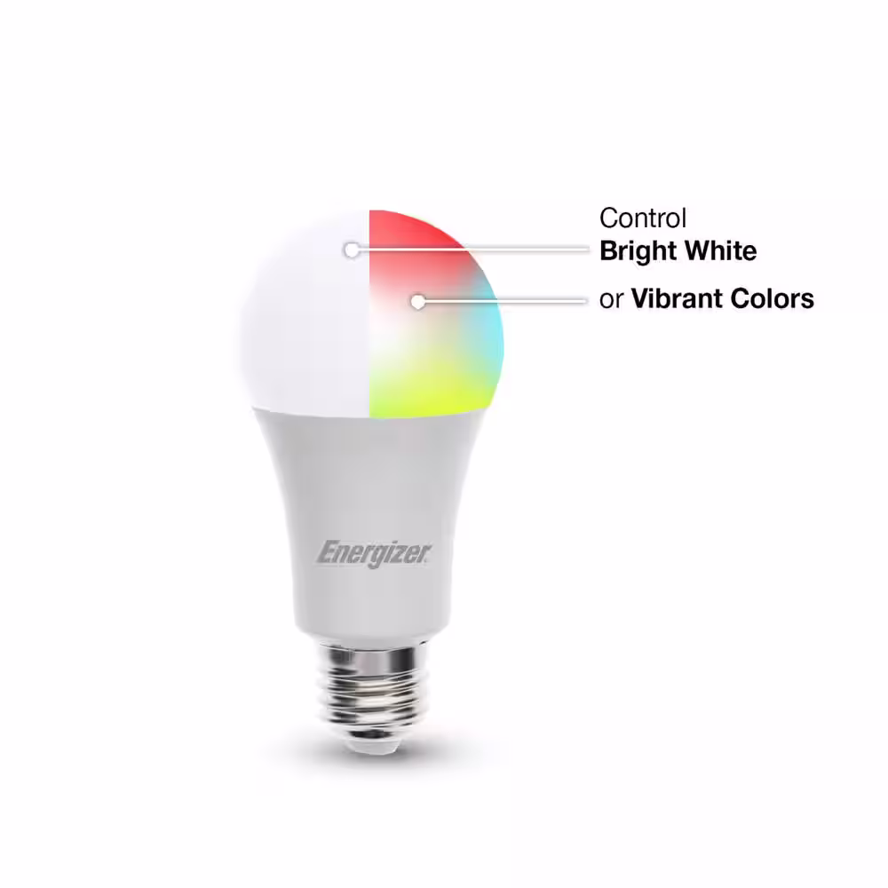 Energizer 60-Watt Equivalent A19 Smart LED RGB Light Bulb Multi Color