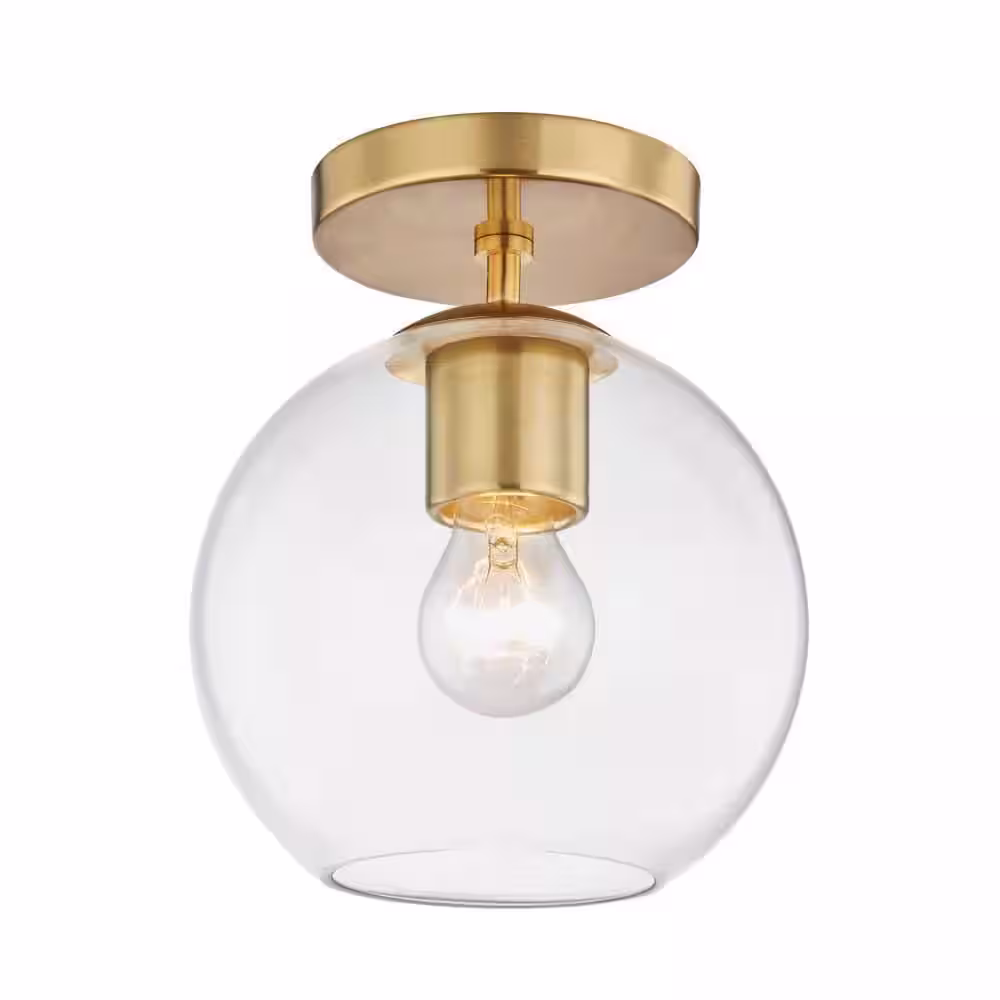 Hampton Bay Vista Heights 8 in. 1-Light Aged Brass Semi Flush Mount Ceiling Light