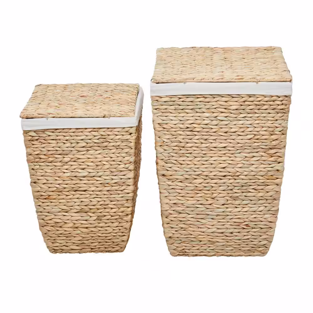 Litton Lane Seagrass Handmade Storage Basket with Liner and Matching Tops (Set of 2)