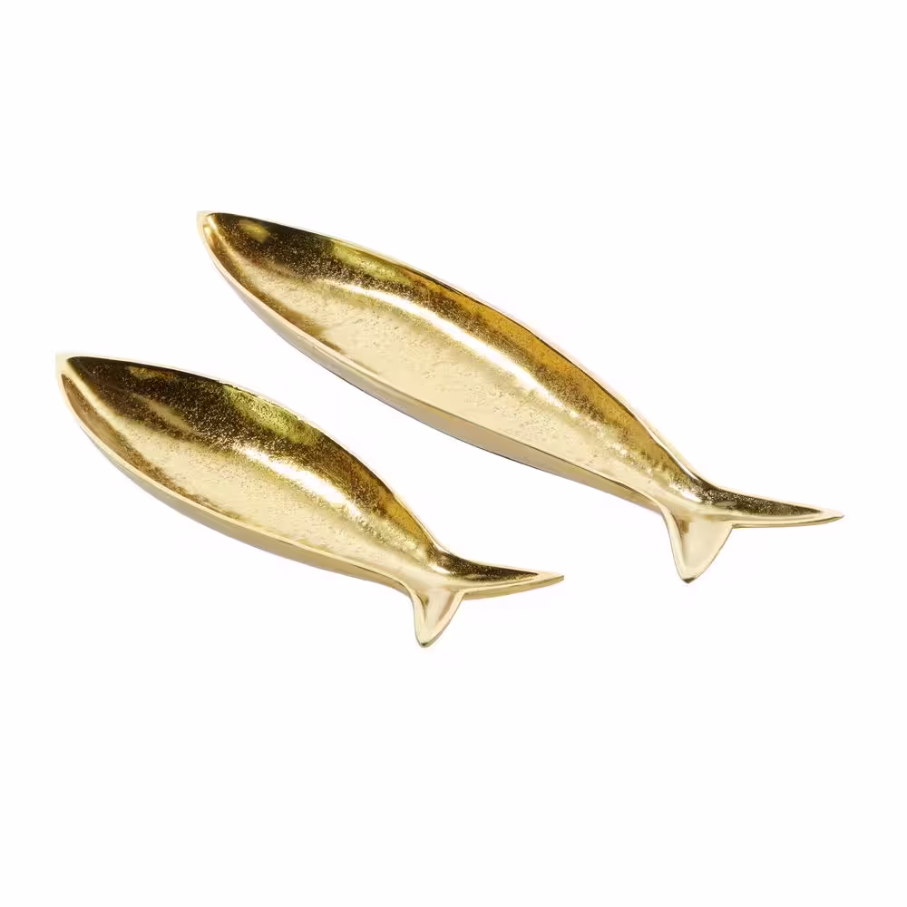 CosmoLiving by Cosmopolitan Gold Aluminum Fish Decorative Tray (Set of 2)