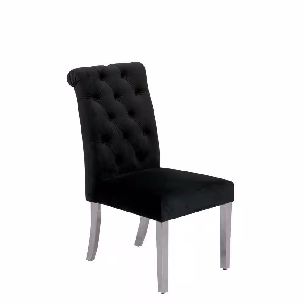 None Andy Black Velvet Stainless Steel Dining Chairs (Set of 2)