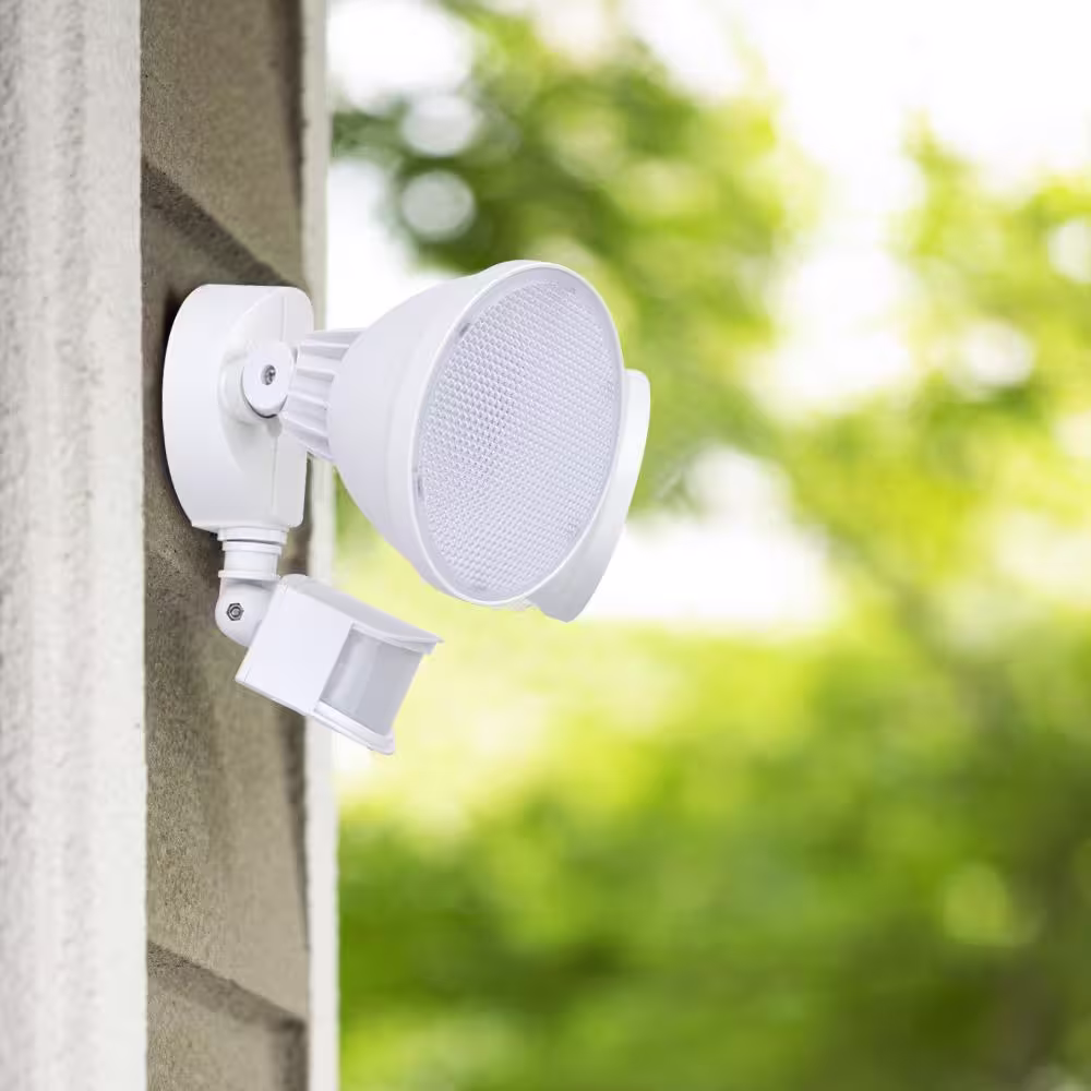 LUTEC 2-Head 250-Watt Equivalent Integrated LED White Outdoor Security Area Light with Motion Sensor