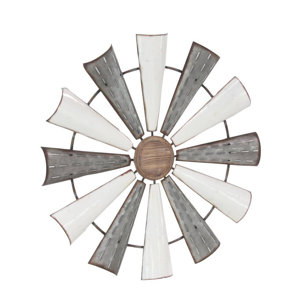 Litton Lane Metal White Windmill Wall Decor with Galvanized Metal Accents