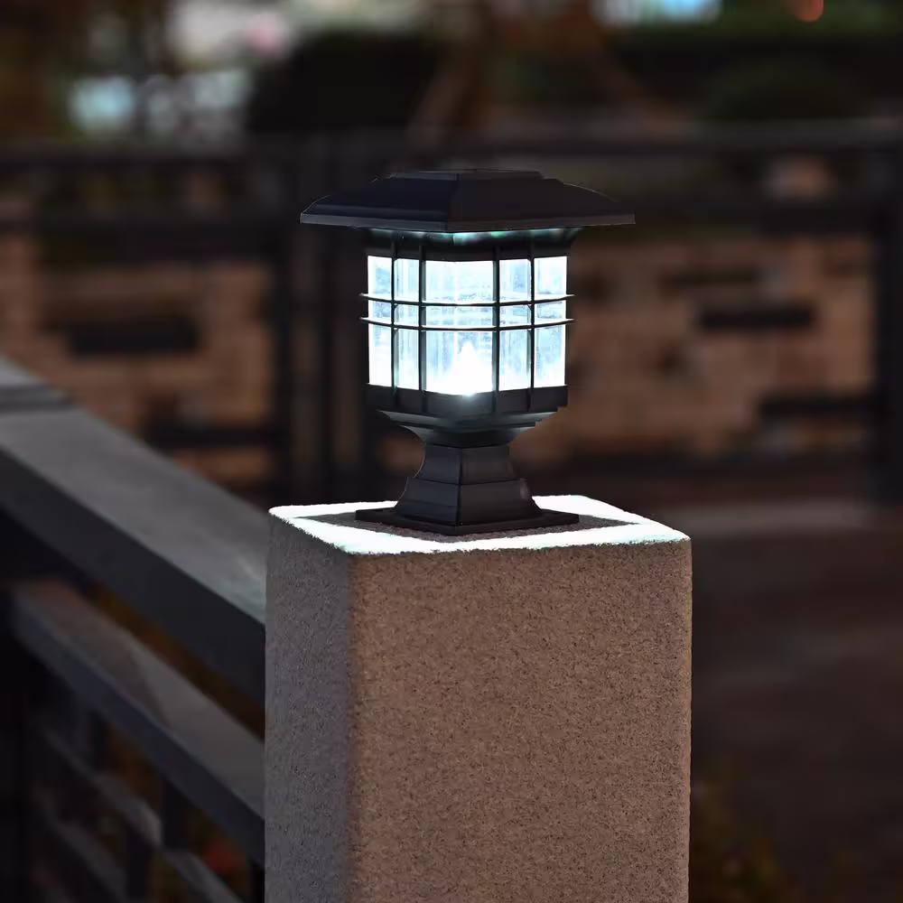 None Black LED Integrated LED 3x3 Solar Powered Deck Post Cap Light (2-Pack)