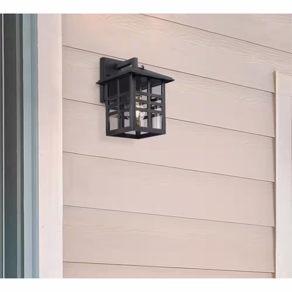 Westinghouse Caliste 1-Light Black Outdoor Wall Mount Lantern with Clear Glass, Dusk to Dawn Sensor