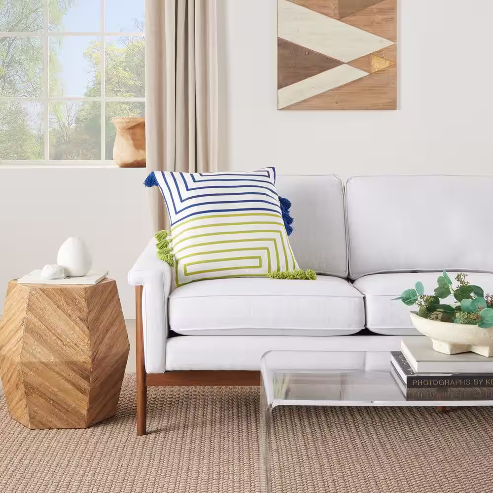 Mina Victory Lifestyles Lime Blue Striped 18 in. x 18 in. Throw Pillow