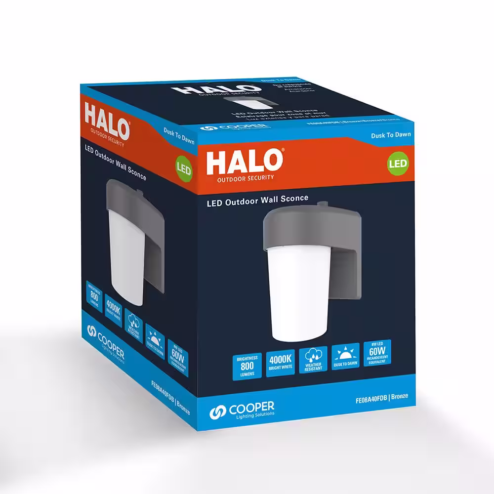 HALO FE 1-Light Bronze LED Outdoor Lantern Sconce with Dusk to Dawn