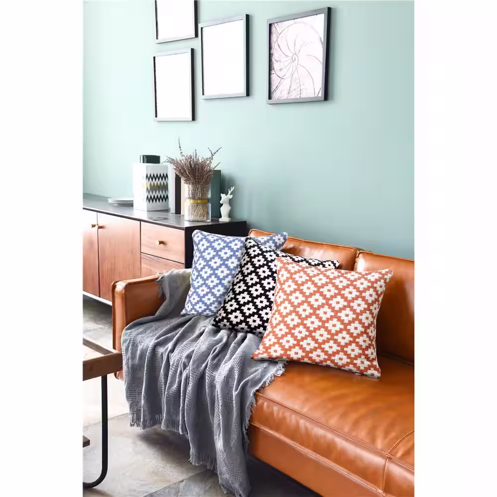 LR Home Modern Orange / White 20 in. x 20 in. Swiss Sun Woven Geometric Throw Pillow