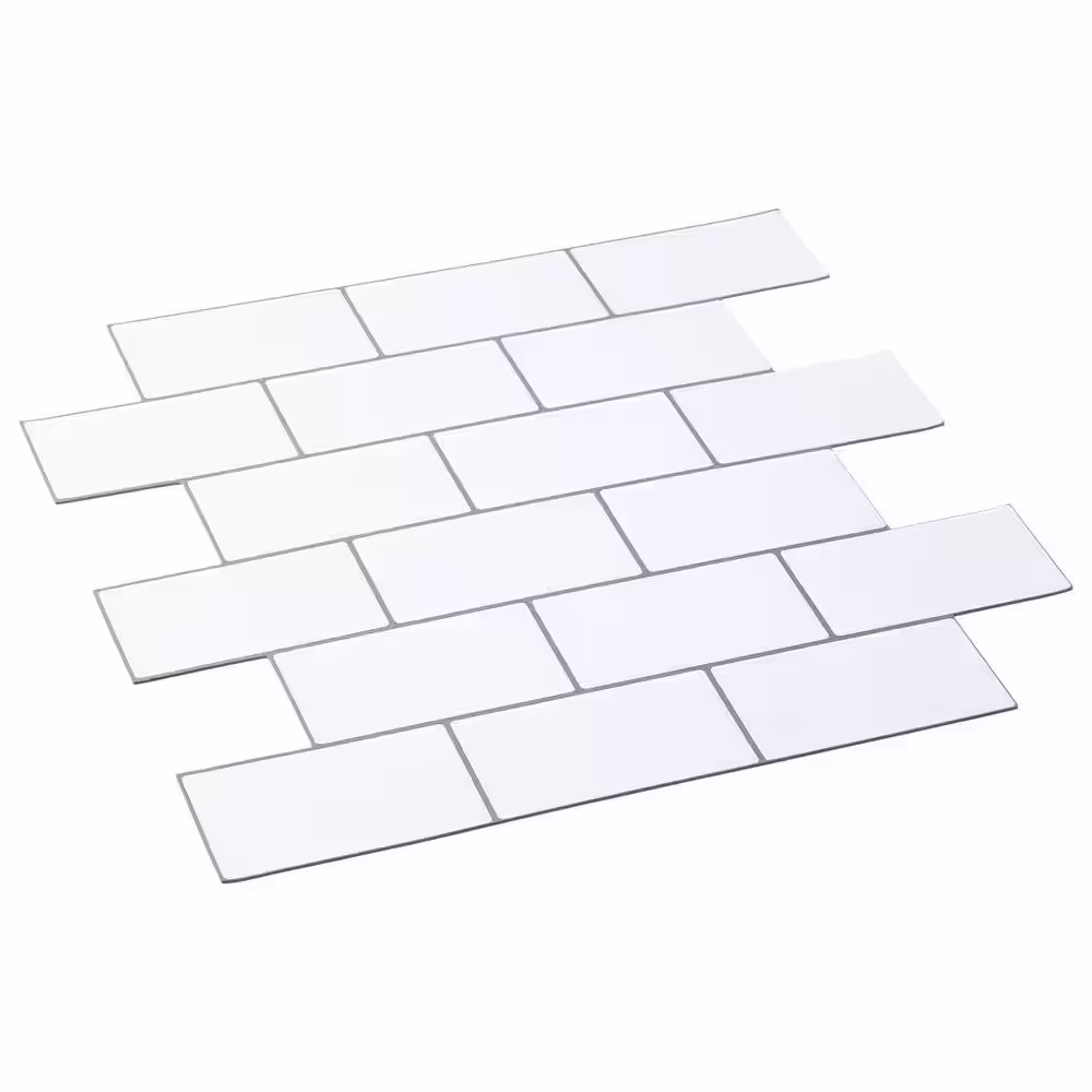 None Splash White with Gray Grout 12 in. x 12 in. 2.5mm PVC Peel and Stick Tile (6.8 sq. ft./8 pcs Per Case)