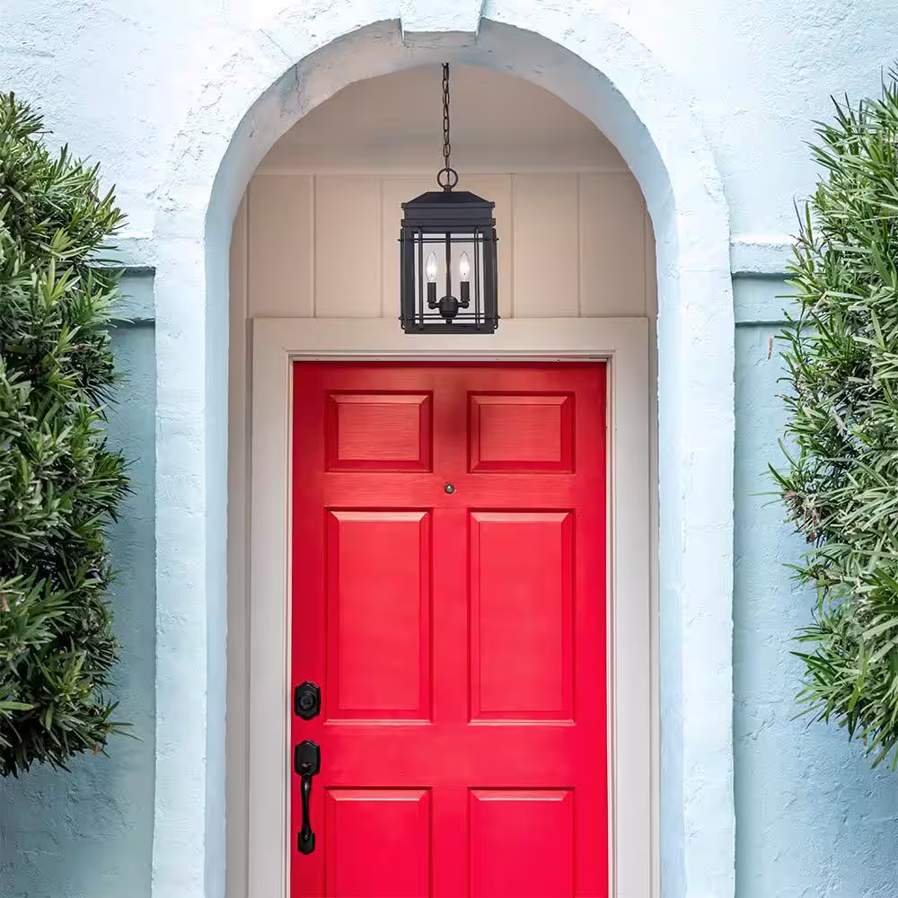 Monteaux Lighting Bel Air 2-Light Black Outdoor Hanging Pendant Light Fixture with Clear Glass