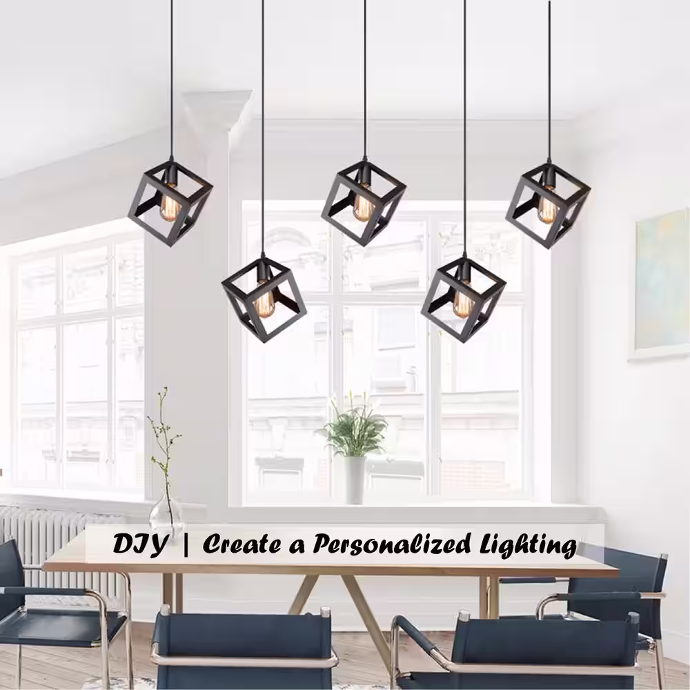 LNC Modern Industrial Matte Black Square Pendant 1-Light Minimalist Chandelier Flush Mount for Kitchen Island LED Compatible